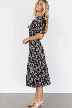 Spell Boho Midi Dress | Black + Taupe Floral