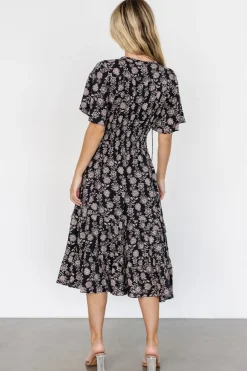 Spell Boho Midi Dress | Black + Taupe Floral