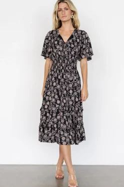 Spell Boho Midi Dress | Black + Taupe Floral