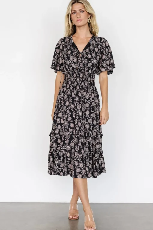 Spell Boho Midi Dress | Black + Taupe Floral