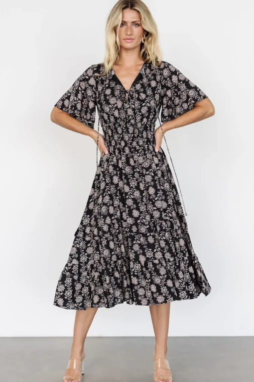 Spell Boho Midi Dress | Black + Taupe Floral