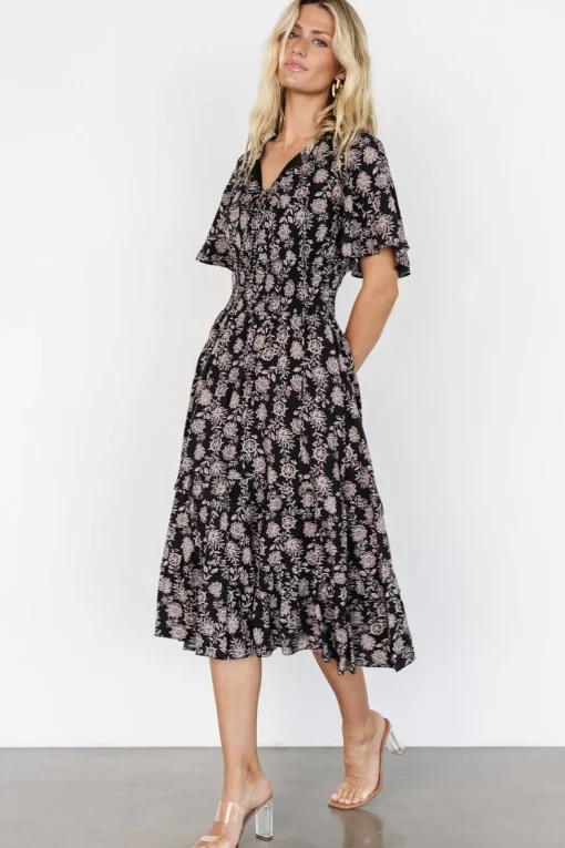 Spell Boho Midi Dress | Black + Taupe Floral