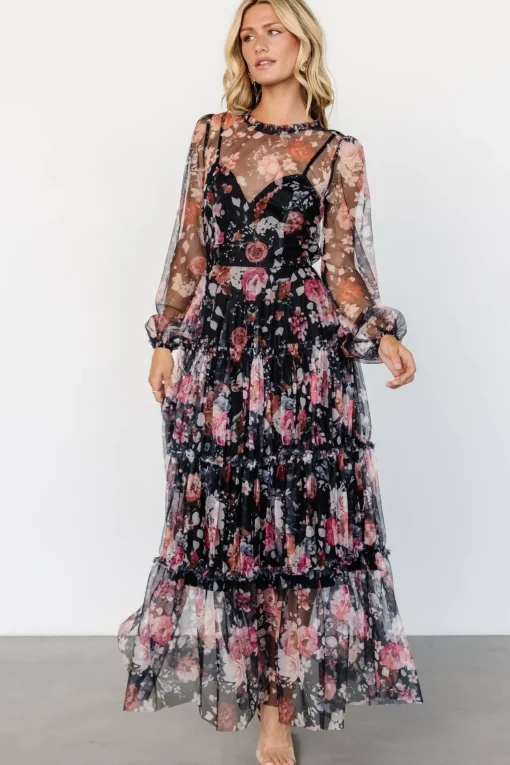 Stephanie Tiered Maxi Dress | Black Floral