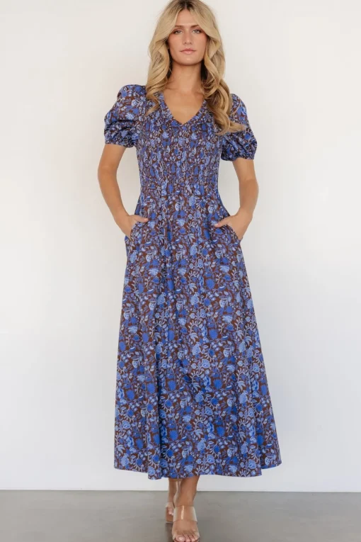 Stockton Smocked Dress | Brown + Blue Floral