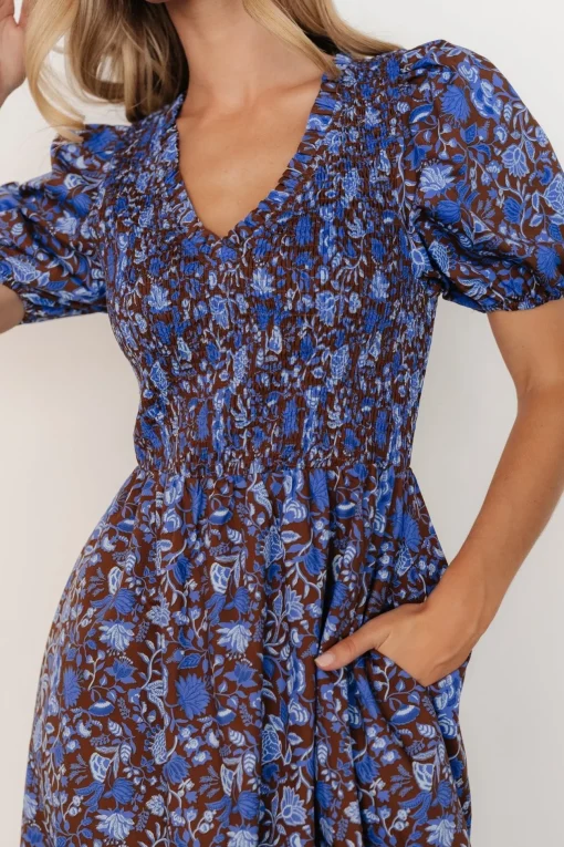 Stockton Smocked Dress | Brown + Blue Floral