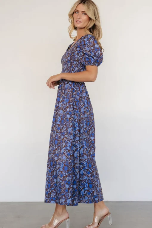Stockton Smocked Dress | Brown + Blue Floral