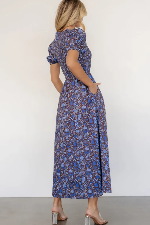 Stockton Smocked Dress | Brown + Blue Floral