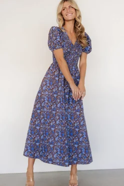 Stockton Smocked Dress | Brown + Blue Floral