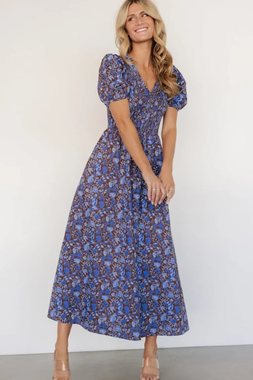 Stockton Smocked Dress | Brown + Blue Floral