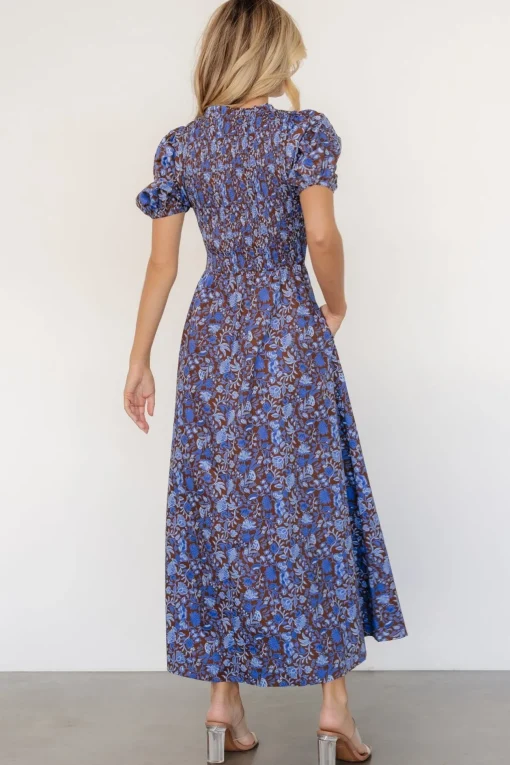 Stockton Smocked Dress | Brown + Blue Floral