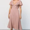 Swan Bead Embroidered Midi Dress | Dusty Rose