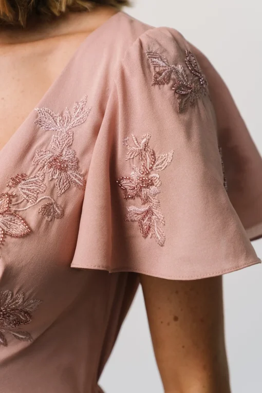 Swan Bead Embroidered Midi Dress | Dusty Rose
