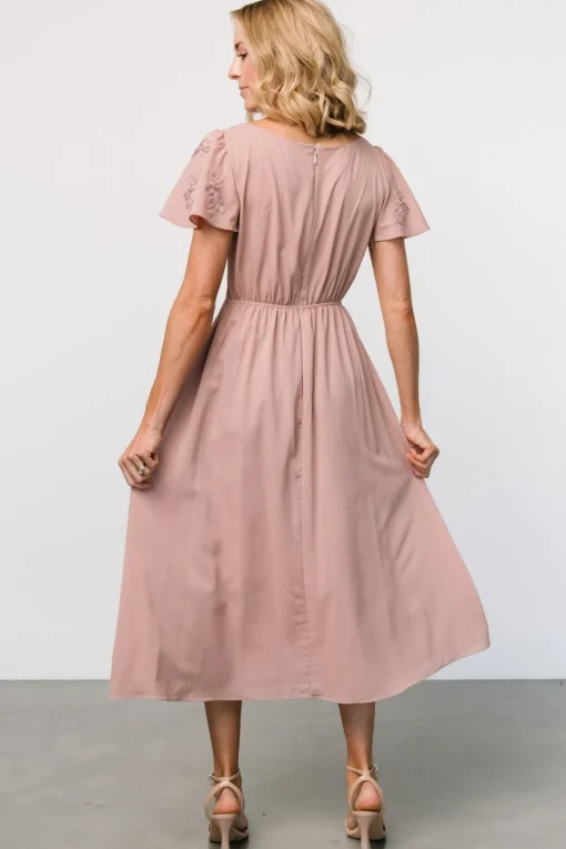 Swan Bead Embroidered Midi Dress | Dusty Rose