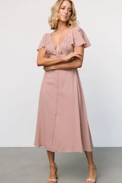 Swan Bead Embroidered Midi Dress | Dusty Rose
