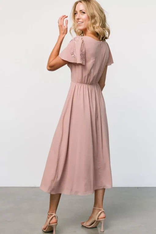 Swan Bead Embroidered Midi Dress | Dusty Rose