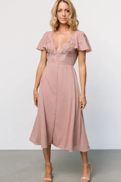 Swan Bead Embroidered Midi Dress | Dusty Rose