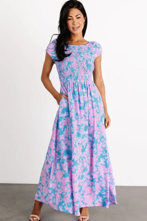 Tabitha Open Back Maxi Dress | Blue + Pink