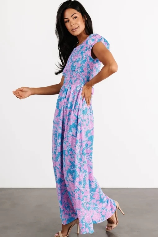 Tabitha Open Back Maxi Dress | Blue + Pink