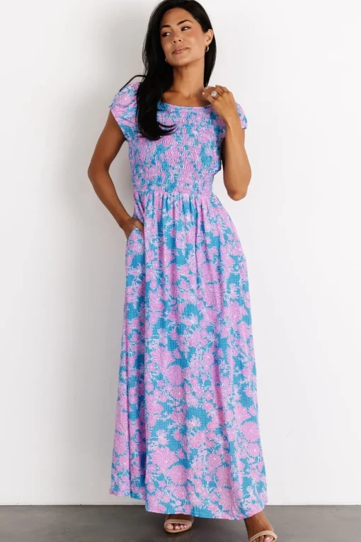 Tabitha Open Back Maxi Dress | Blue + Pink