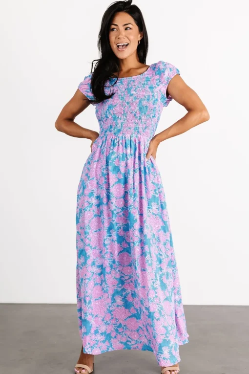 Tabitha Open Back Maxi Dress | Blue + Pink