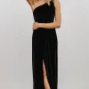 Tatiana Velvet One Shoulder Maxi Dress | Black
