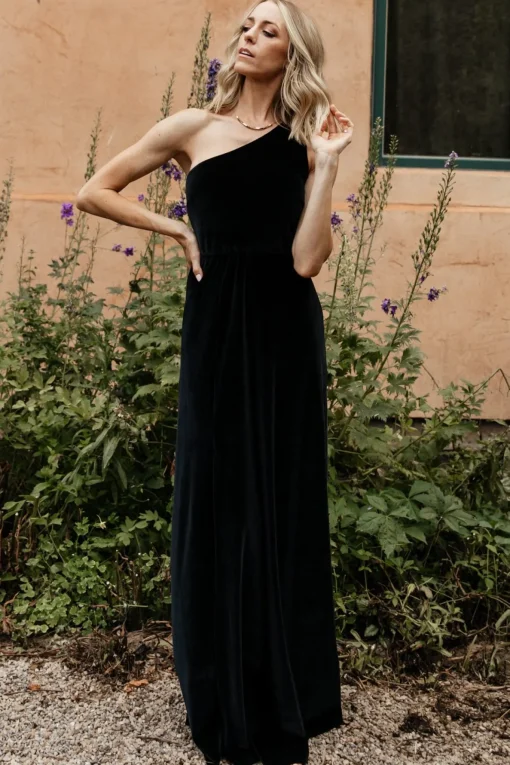 Tatiana Velvet One Shoulder Maxi Dress | Black