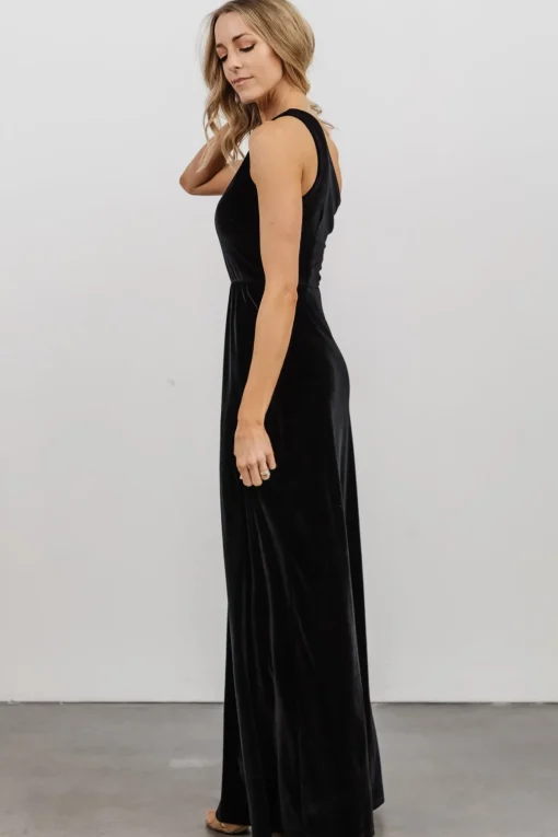 Tatiana Velvet One Shoulder Maxi Dress | Black