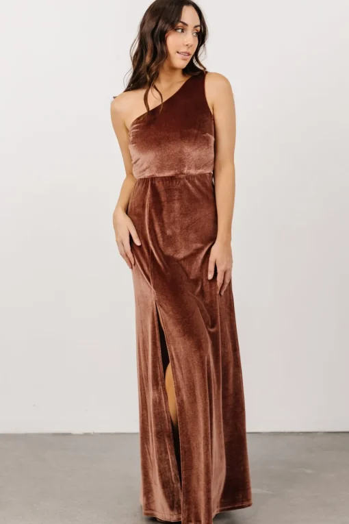 Tatiana Velvet One Shoulder Maxi Dress | Desert Rose