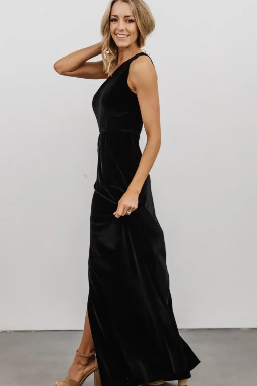 Tatiana Velvet One Shoulder Maxi Dress | Black