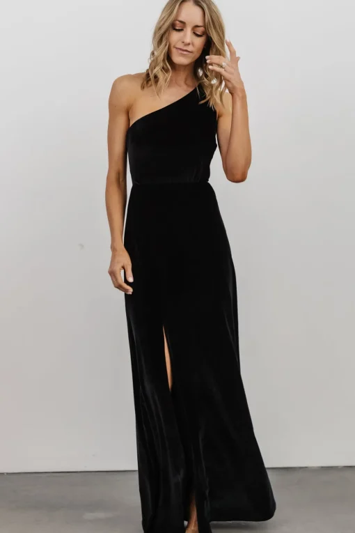 Tatiana Velvet One Shoulder Maxi Dress | Black