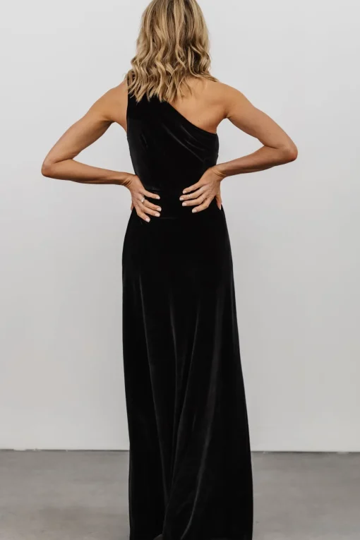 Tatiana Velvet One Shoulder Maxi Dress | Black