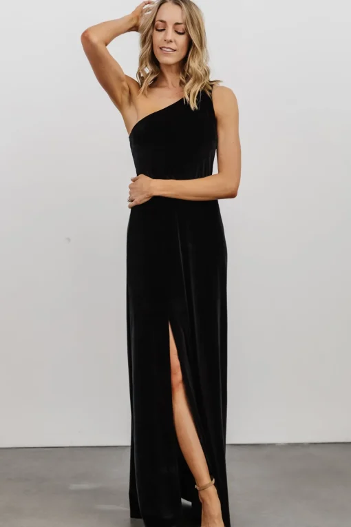 Tatiana Velvet One Shoulder Maxi Dress | Black