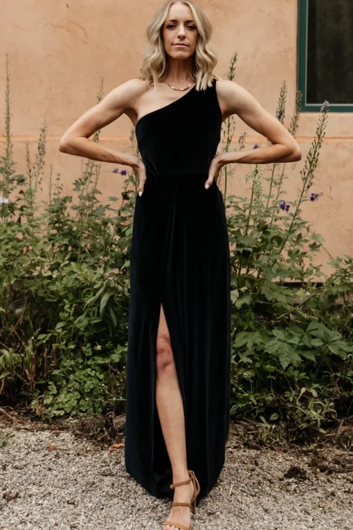 Tatiana Velvet One Shoulder Maxi Dress | Black
