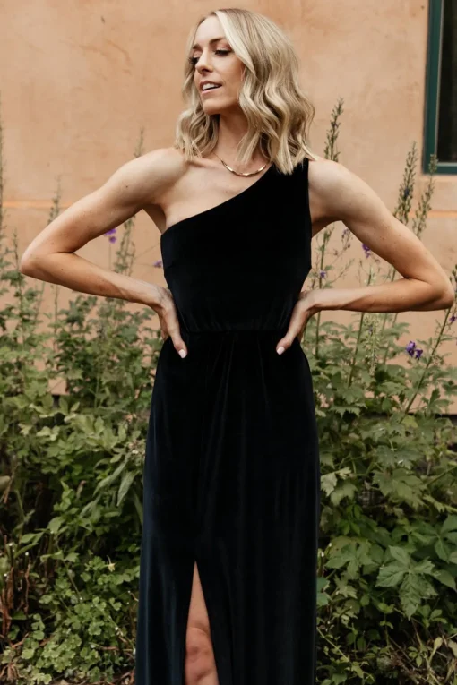Tatiana Velvet One Shoulder Maxi Dress | Black