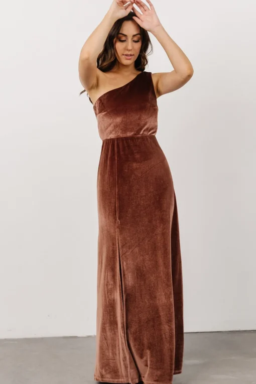 Tatiana Velvet One Shoulder Maxi Dress | Desert Rose