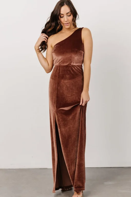 Tatiana Velvet One Shoulder Maxi Dress | Desert Rose