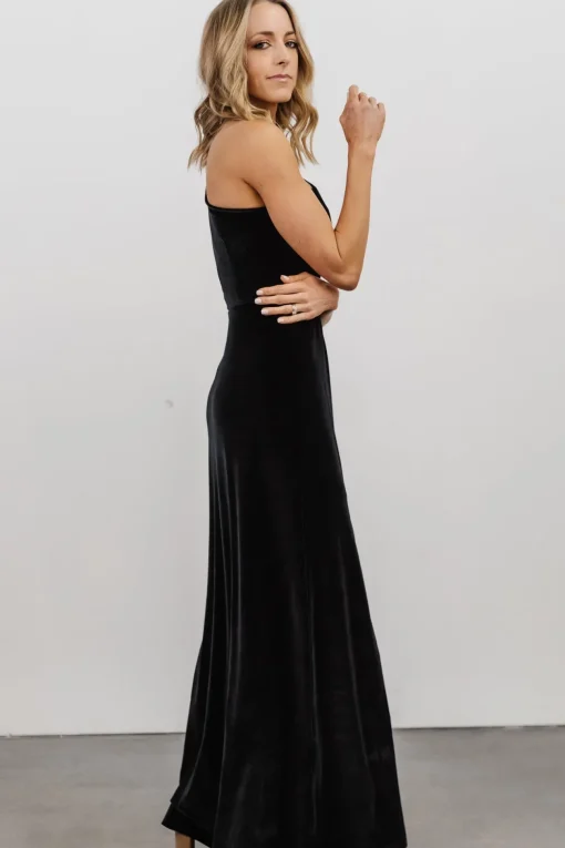 Tatiana Velvet One Shoulder Maxi Dress | Black