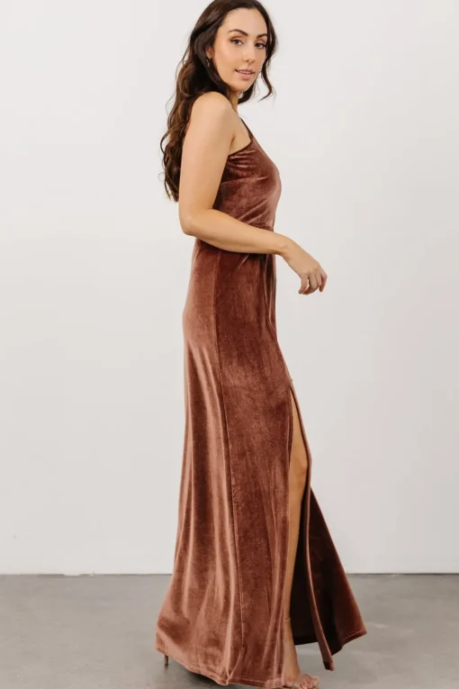 Tatiana Velvet One Shoulder Maxi Dress | Desert Rose