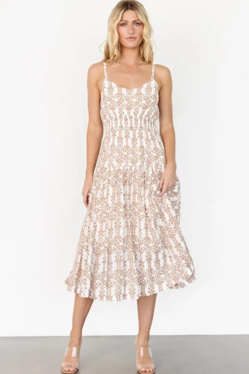 Thebes Tank Midi Dress | Taupe Print