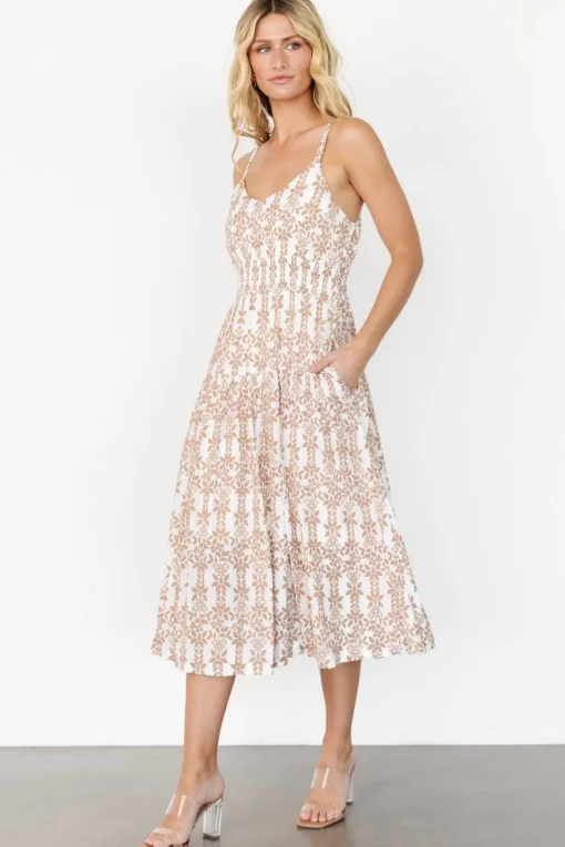 Thebes Tank Midi Dress | Taupe Print