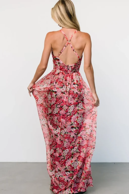 Tora Cross Back Maxi Dress | Black + Red Floral