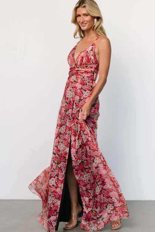 Tora Cross Back Maxi Dress | Black + Red Floral