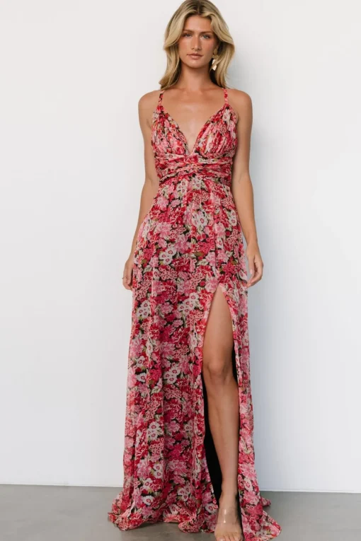 Tora Cross Back Maxi Dress | Black + Red Floral