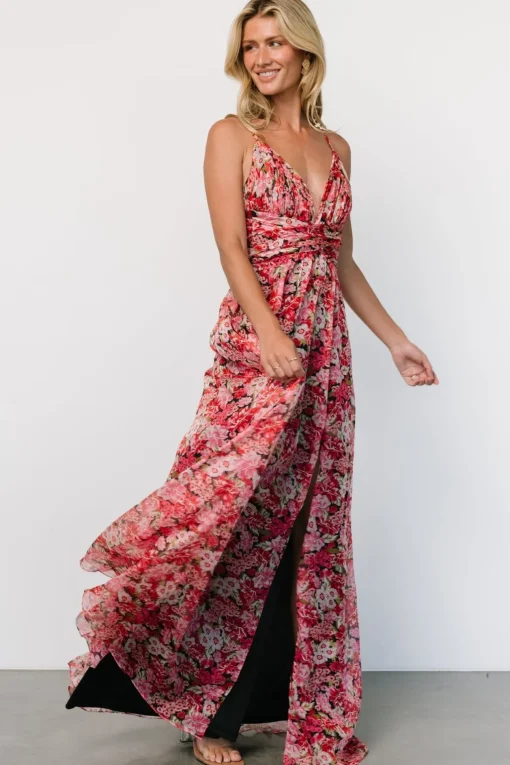 Tora Cross Back Maxi Dress | Black + Red Floral