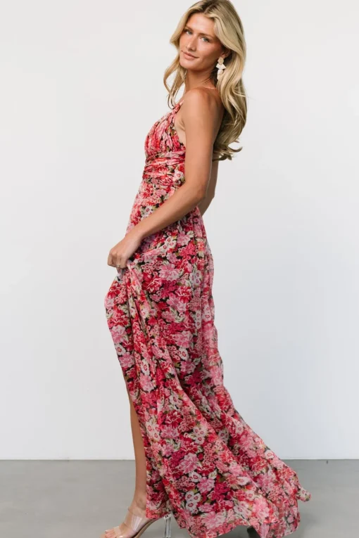Tora Cross Back Maxi Dress | Black + Red Floral