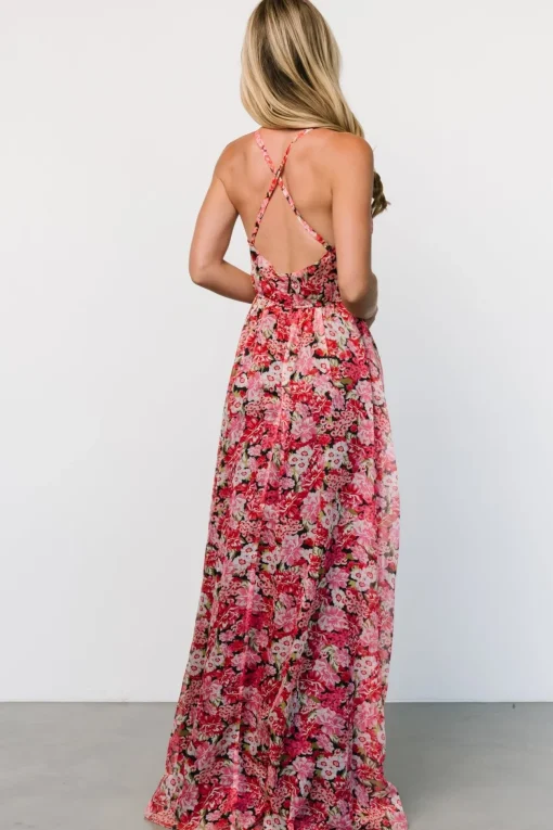 Tora Cross Back Maxi Dress | Black + Red Floral