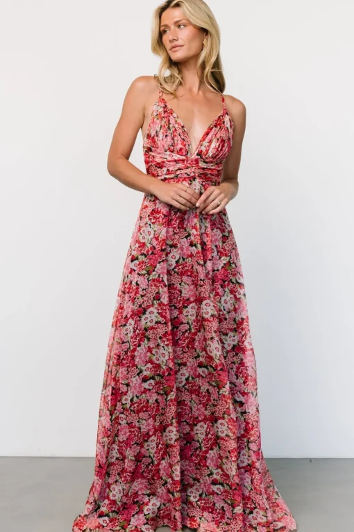 Tora Cross Back Maxi Dress | Black + Red Floral