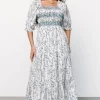 Tulsa Smocked Dress | Off White + Blue