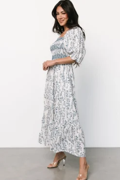 Tulsa Smocked Dress | Off White + Blue