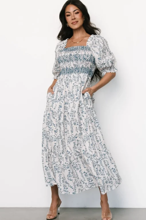 Tulsa Smocked Dress | Off White + Blue